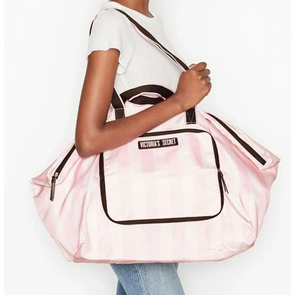 Victorias secret packable tote shopper signature stripe